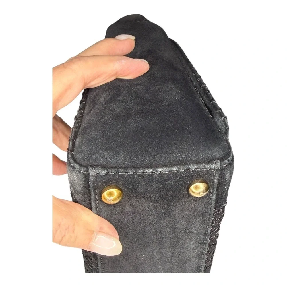 Vintage Chanel Black Suede Quilted Crossbody Bag CC Turnlock Wide Strap